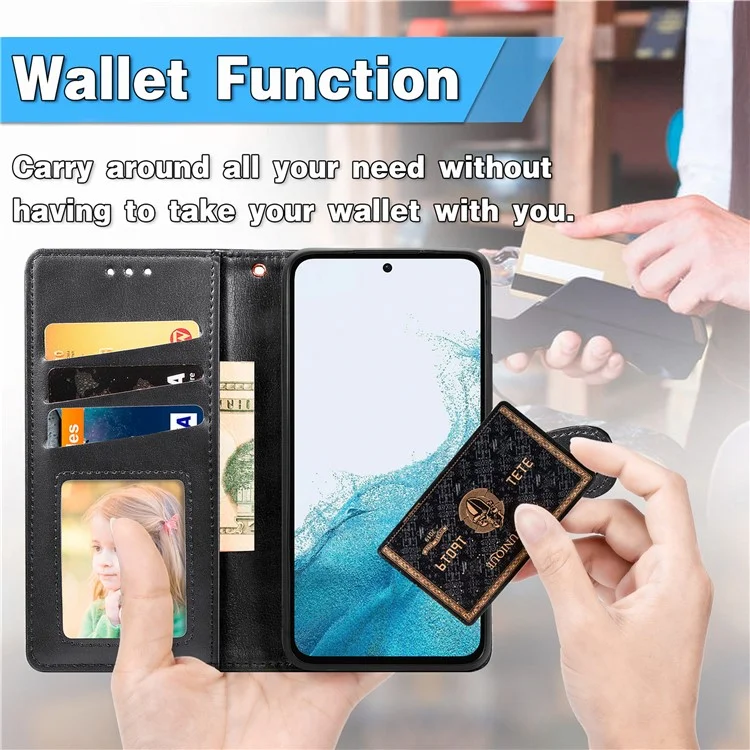 For Samsung Galaxy A56 5G Case Leather Phone Case Wallet Stand Cover with Wrist Strap - Black