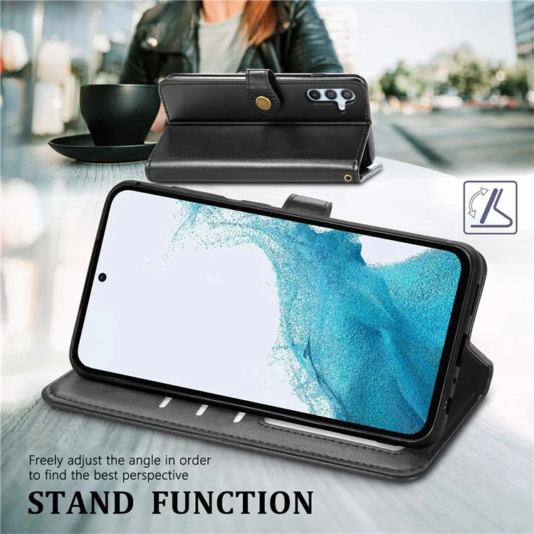 For Samsung Galaxy A56 5G Case Leather Phone Case Wallet Stand Cover with Wrist Strap - Black