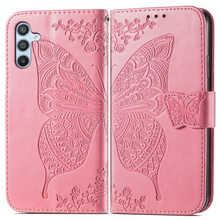 For Samsung Galaxy A56 5G Case Wallet PU Leather Phone Cover Butterfly Pattern - Pink