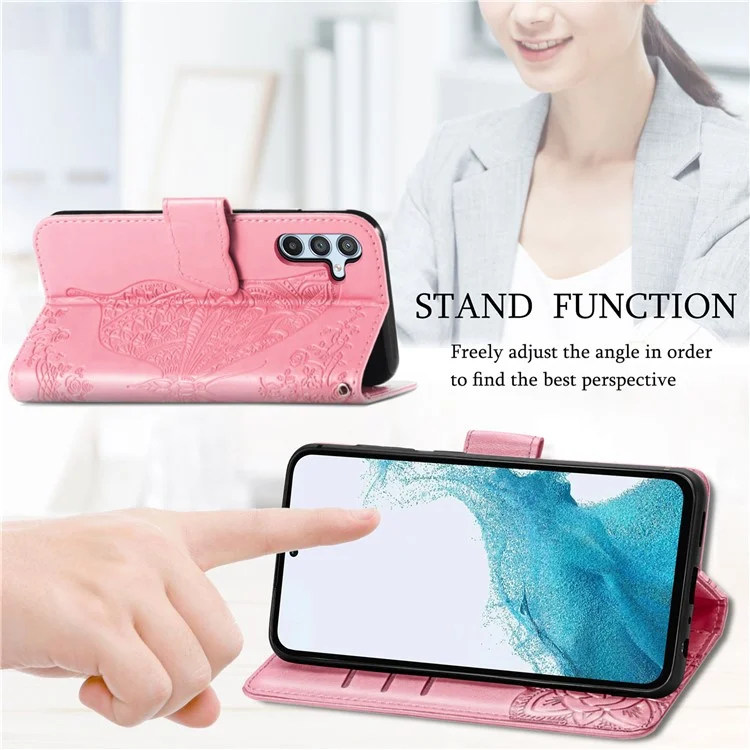 For Samsung Galaxy A56 5G Case Wallet PU Leather Phone Cover Butterfly Pattern - Pink