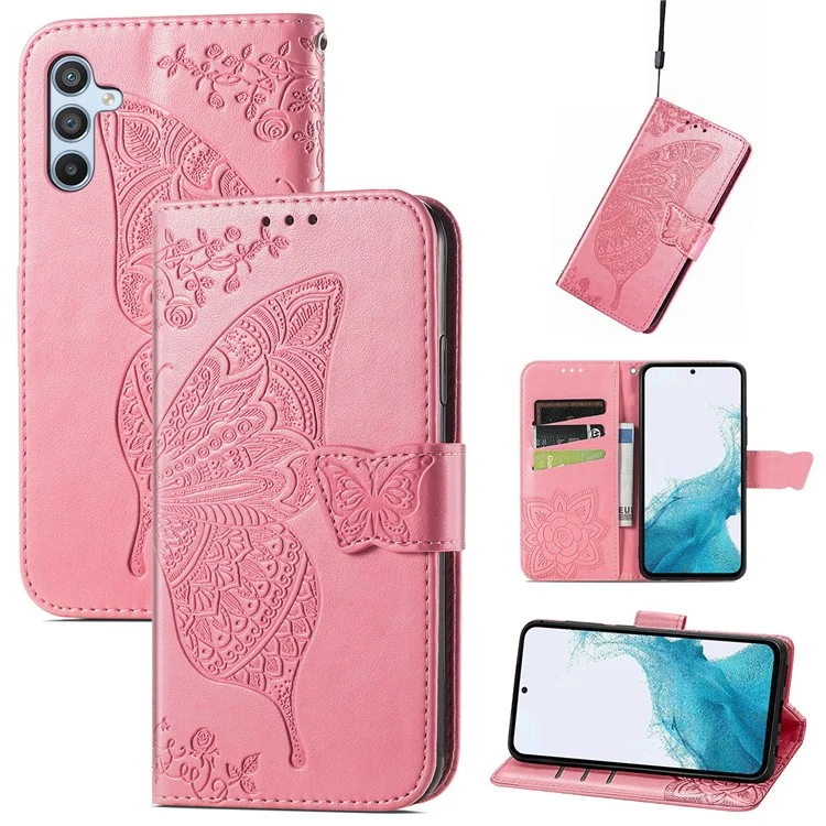 For Samsung Galaxy A56 5G Case Wallet PU Leather Phone Cover Butterfly Pattern - Pink