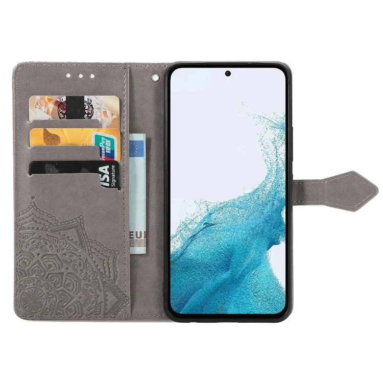For Samsung Galaxy A56 5G Case Wallet Mandala Flower Leather Phone Cover Stand View - Grey