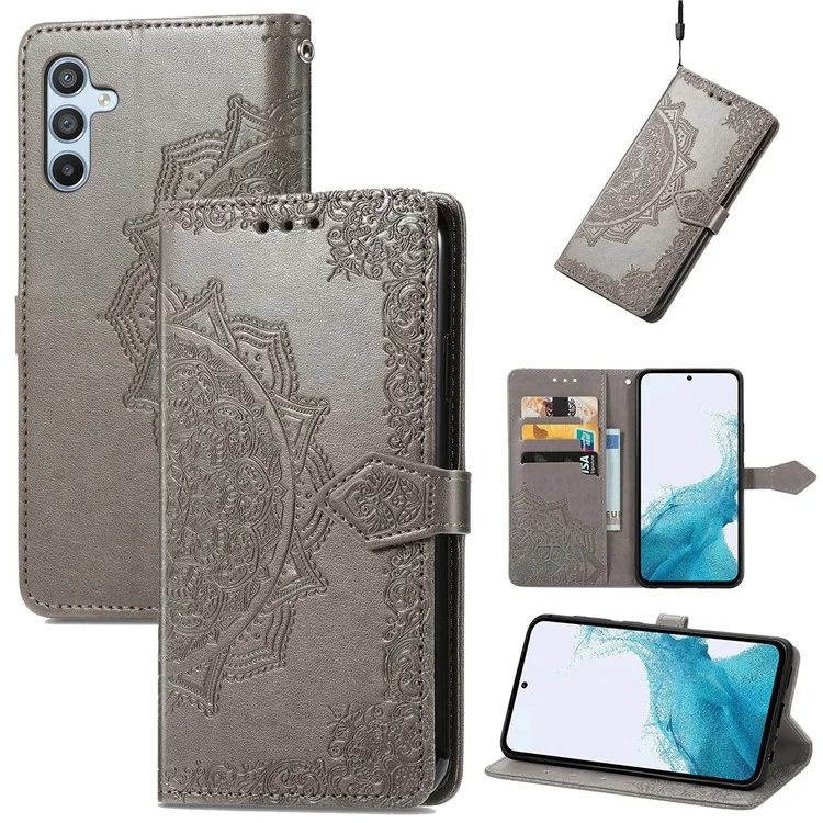 For Samsung Galaxy A56 5G Case Wallet Mandala Flower Leather Phone Cover Stand View - Grey