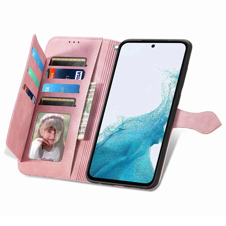 For Samsung Galaxy A56 5G Zipper Wallet Case with Strap Flower Imprint PU Leather Phone Cover - Pink