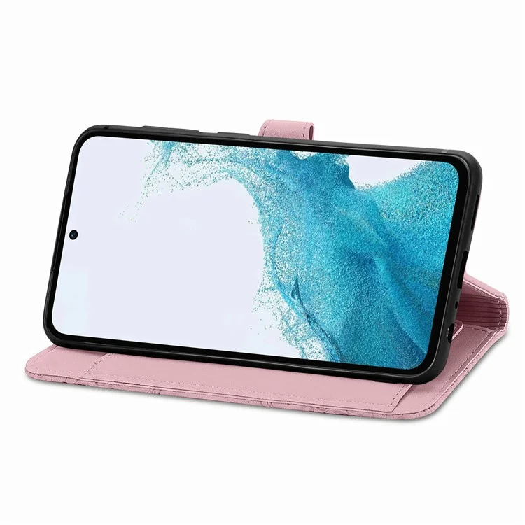 For Samsung Galaxy A56 5G Zipper Wallet Case with Strap Flower Imprint PU Leather Phone Cover - Pink