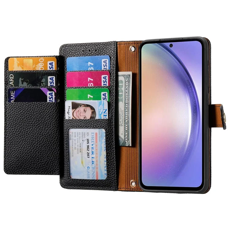 Cover a portafoglio in pelle per Samsung Galaxy A56 5G con blocco RFID e tasca con zip - Nero