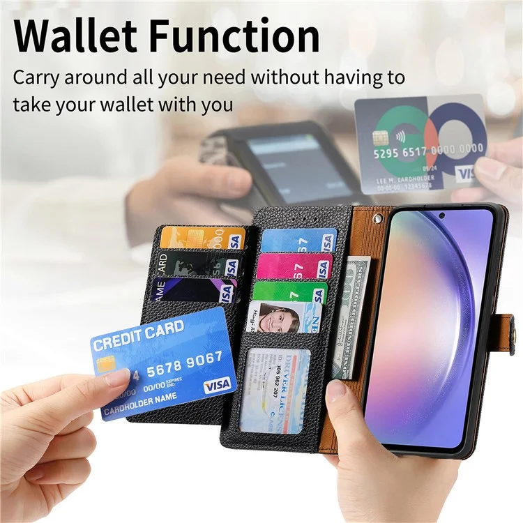 Cover a portafoglio in pelle per Samsung Galaxy A56 5G con blocco RFID e tasca con zip - Nero