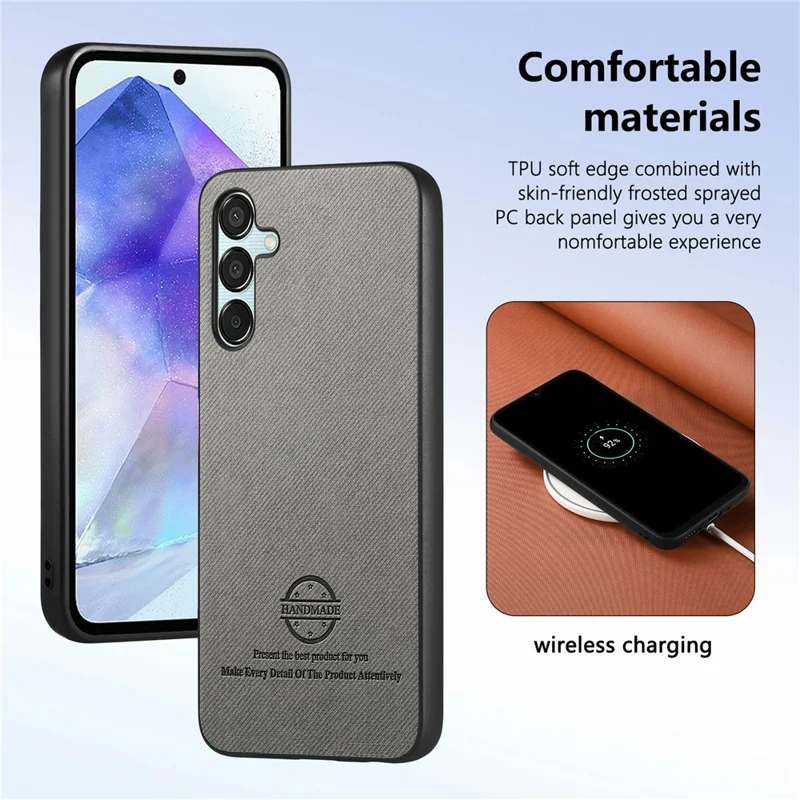 For Samsung Galaxy A36 5G Case Cloth Texture Leather + PC + TPU Anti-Drop Phone Cover - Grey