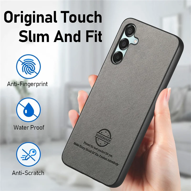 For Samsung Galaxy A36 5G Case Cloth Texture Leather + PC + TPU Anti-Drop Phone Cover - Grey