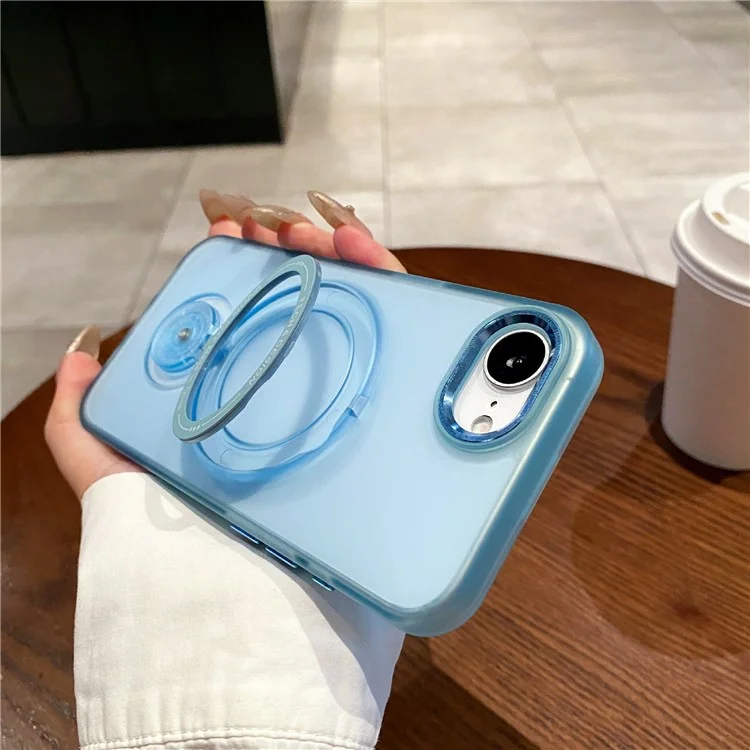 Funda Magnética con Soporte para iPhone 16e - TPU + PC Carcasa Trasera - Azul Transparente