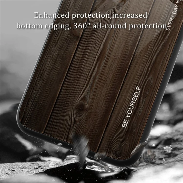 Étui de Téléphone de Motif en Bois Pour Huawei Mate 50 Pro 4G, Verre Trempée à L'usure + Couverture de Téléphone Protectrice TPU - le Noir