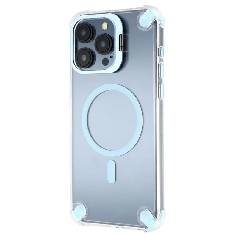 For iPhone 15 Pro Magnetic Clear Case Shockproof Hybrid Phone Shell with Camera Lens Frame Kickstand - Baby Blue