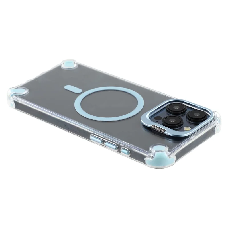 For iPhone 15 Pro Magnetic Clear Case Shockproof Hybrid Phone Shell with Camera Lens Frame Kickstand - Baby Blue