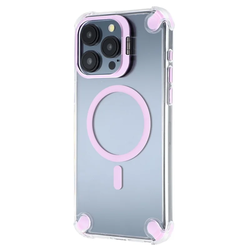 For iPhone 15 Pro Magnetic Clear Case Shockproof Hybrid Phone Shell with Camera Lens Frame Kickstand - Purple