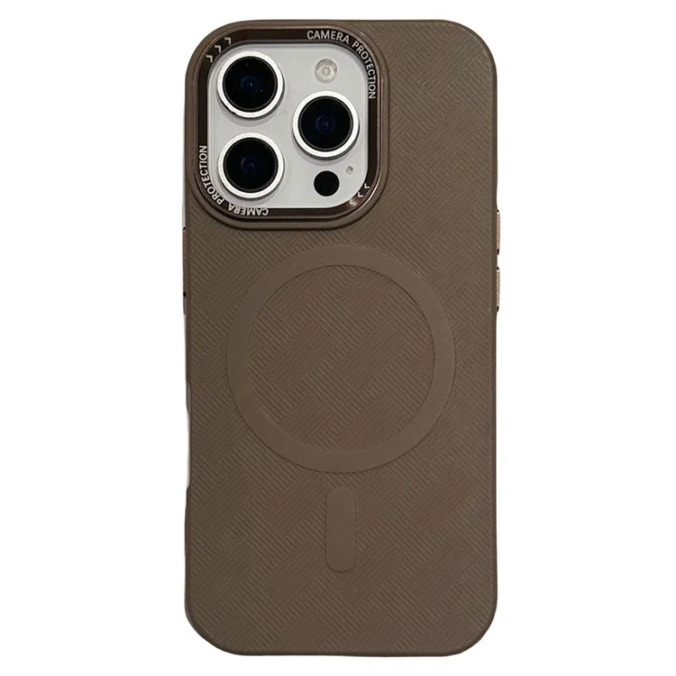 Étui pour iPhone 16 Pro Compatible avec MagSafe Cadre de Lentille Métallique Antichoc Coque de Téléphone en TPU - Café