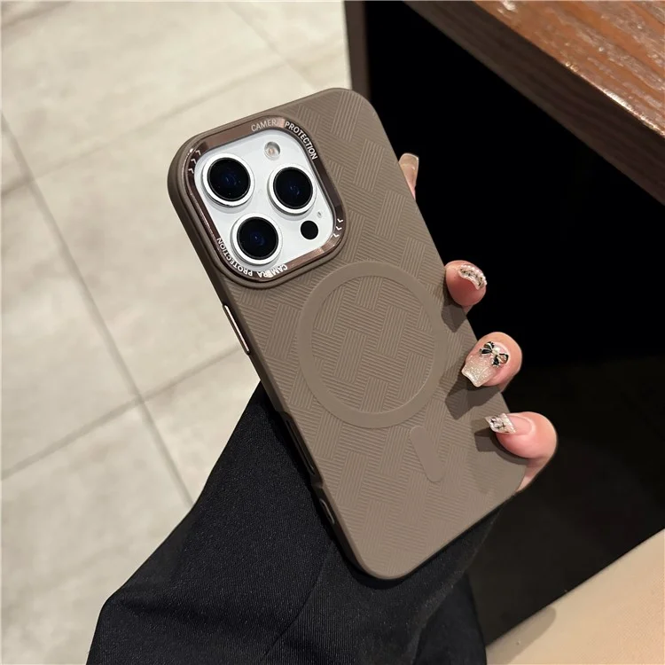 Étui pour iPhone 16 Pro Max Compatible avec MagSafe Cadre de Lentille Métallique Antichoc Coque de Téléphone TPU - Café