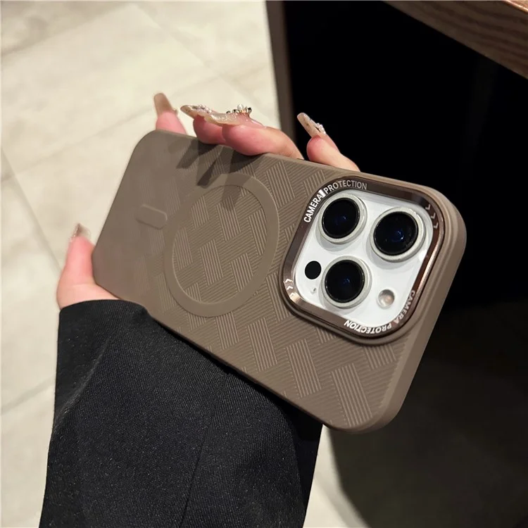 Étui pour iPhone 16 Pro Max Compatible avec MagSafe Cadre de Lentille Métallique Antichoc Coque de Téléphone TPU - Café