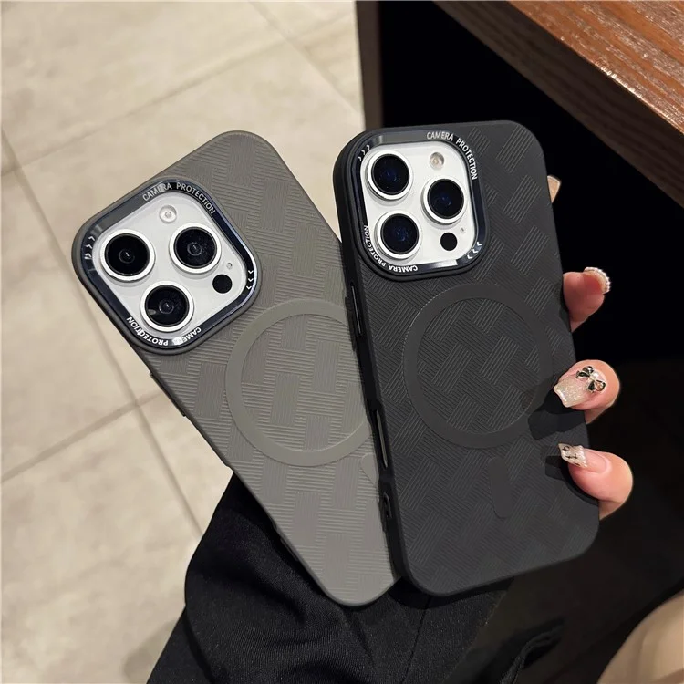 Étui pour iPhone 16 Pro Max Compatible avec MagSafe Cadre de Lentille Métallique Antichoc Coque de Téléphone TPU - Café