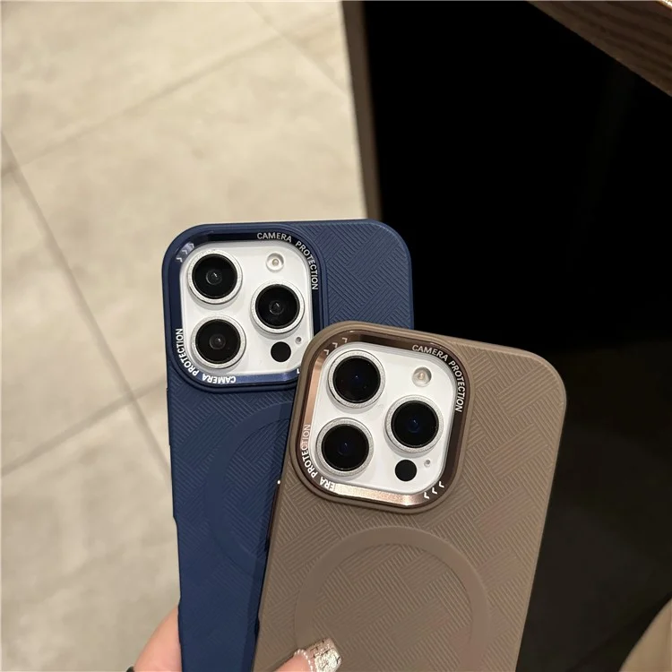 Étui pour iPhone 16 Pro Max Compatible avec MagSafe Cadre de Lentille Métallique Antichoc Coque de Téléphone TPU - Café