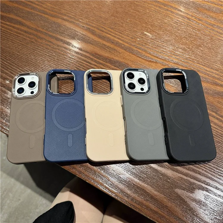 Étui pour iPhone 16 Pro Max Compatible avec MagSafe Cadre de Lentille Métallique Antichoc Coque de Téléphone TPU - Café