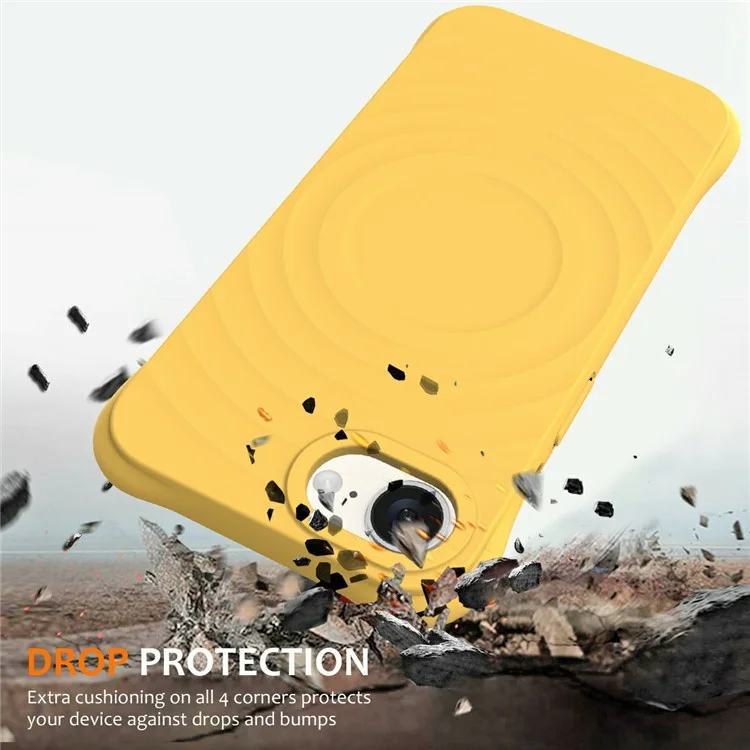 For iPhone 16e Case Compatible with MagSafe Ripple Texture Liquid Silicone Protective Cover with Strap - Yellow