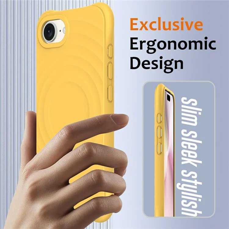 For iPhone 16e Case Compatible with MagSafe Ripple Texture Liquid Silicone Protective Cover with Strap - Yellow