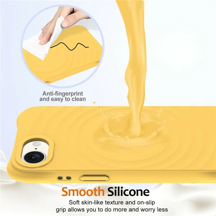 For iPhone 16e Case Compatible with MagSafe Ripple Texture Liquid Silicone Protective Cover with Strap - Yellow