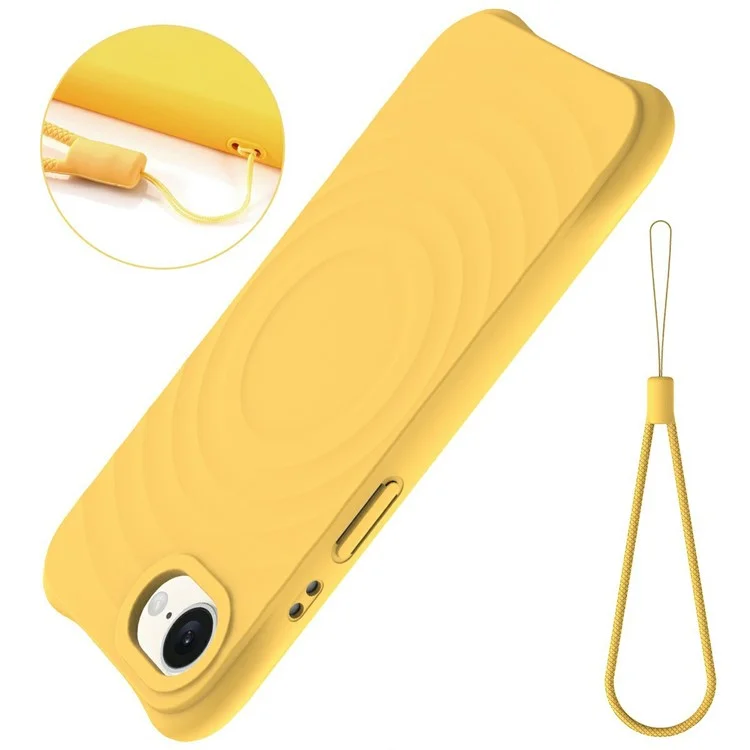 For iPhone 16e Case Compatible with MagSafe Ripple Texture Liquid Silicone Protective Cover with Strap - Yellow