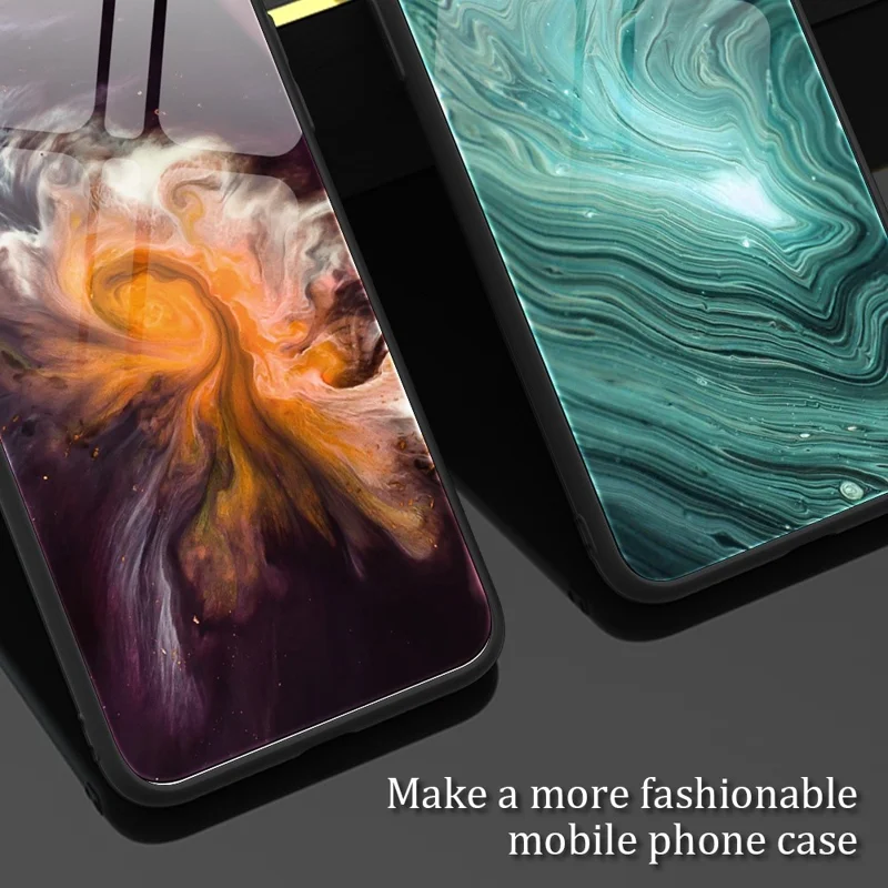 For Huawei Mate 50 Pro 4G Marble Pattern Printing Design Tempered Glass Back Case Flexible TPU Edge Phone Cover - DL05