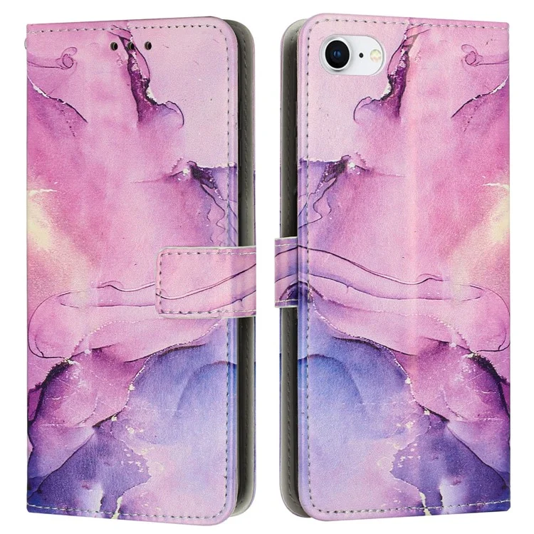 For iPhone 16e Stand Case Marble Pattern PU Leather Wallet Phone Cover - Purple