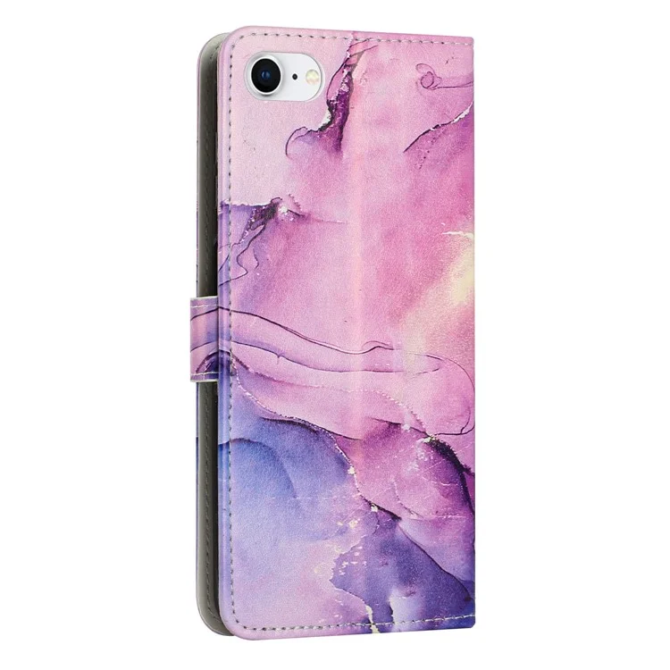 For iPhone 16e Stand Case Marble Pattern PU Leather Wallet Phone Cover - Purple