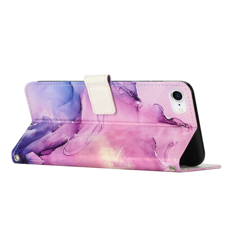 For iPhone 16e Stand Case Marble Pattern PU Leather Wallet Phone Cover - Purple