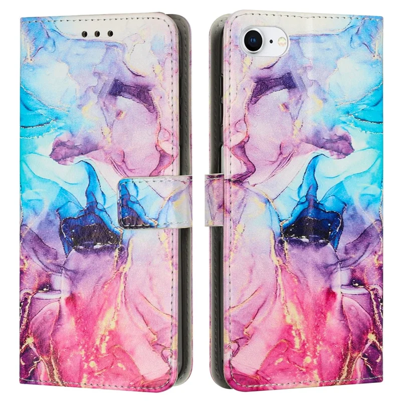 For iPhone 17e / 16e Stand Case Marble Pattern PU Leather Wallet Phone Cover - Pink  /  Purple