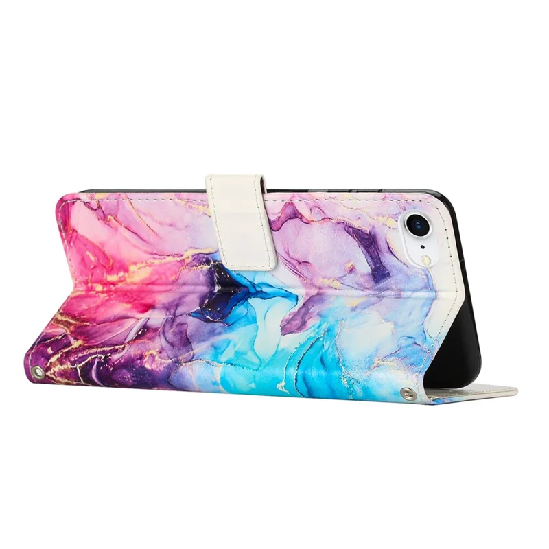 For iPhone 17e / 16e Stand Case Marble Pattern PU Leather Wallet Phone Cover - Pink  /  Purple