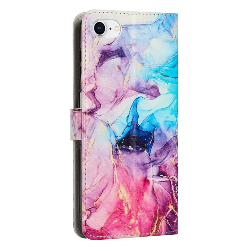 For iPhone 17e / 16e Stand Case Marble Pattern PU Leather Wallet Phone Cover - Pink  /  Purple