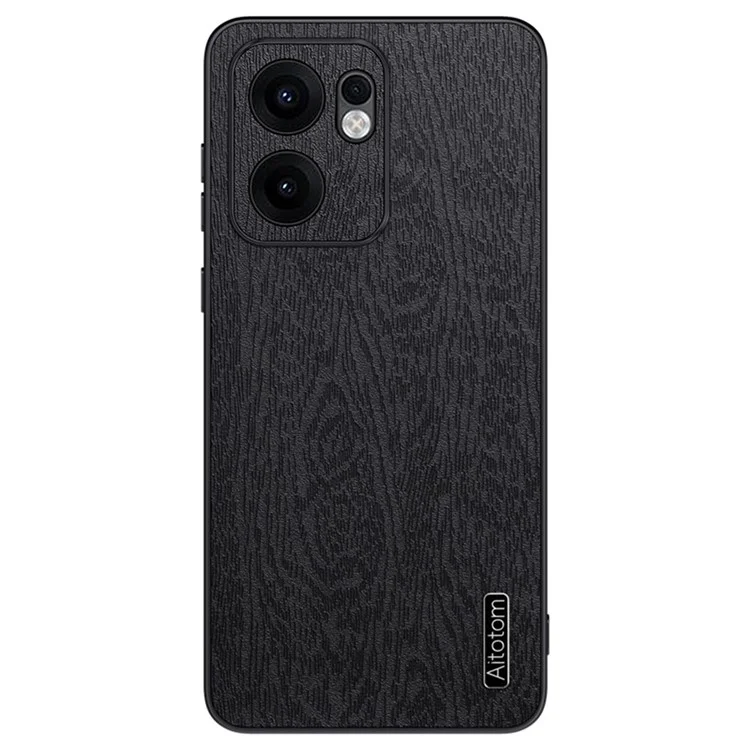 Cover per Oppo Reno13 F 4G con Texture in Legno, Rivestimento in Pelle PU e Cover per Telefono in PC TPU - Nero