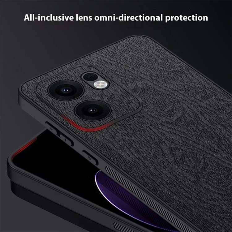 Cover per Oppo Reno13 F 4G con Texture in Legno, Rivestimento in Pelle PU e Cover per Telefono in PC TPU - Nero