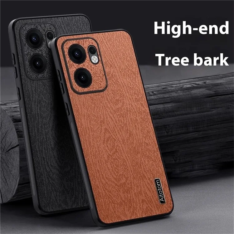Cover per Oppo Reno13 F 4G con Texture in Legno, Rivestimento in Pelle PU e Cover per Telefono in PC TPU - Nero