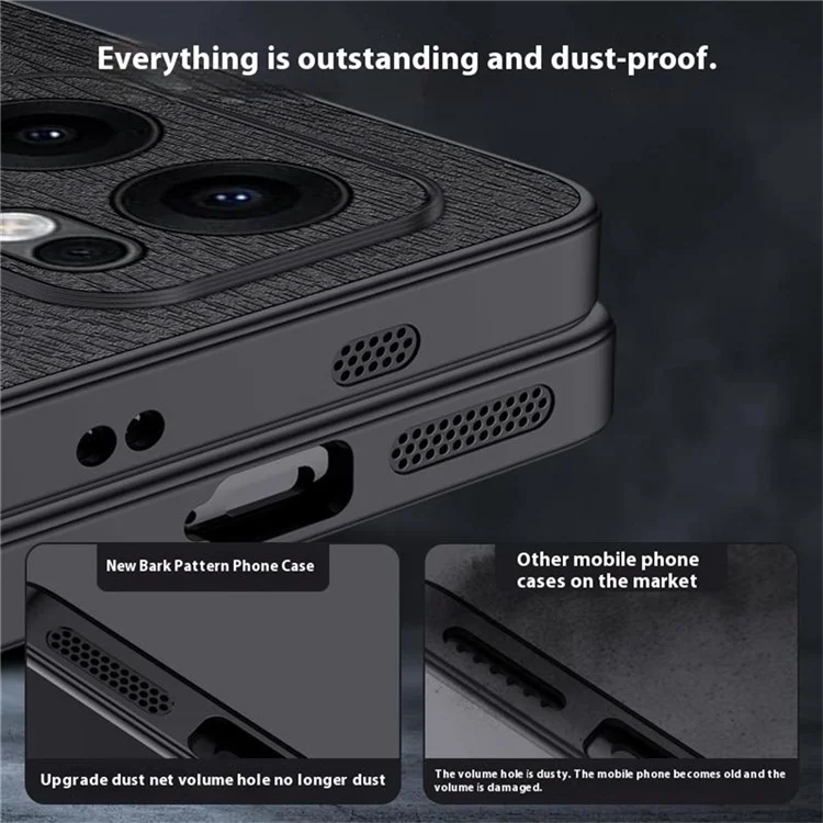 Cover per Oppo Reno13 F 4G con Texture in Legno, Rivestimento in Pelle PU e Cover per Telefono in PC TPU - Nero