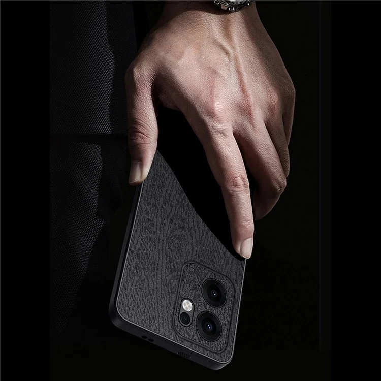 Cover per Oppo Reno13 F 4G con Texture in Legno, Rivestimento in Pelle PU e Cover per Telefono in PC TPU - Nero