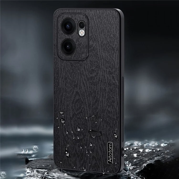Cover per Oppo Reno13 F 4G con Texture in Legno, Rivestimento in Pelle PU e Cover per Telefono in PC TPU - Nero