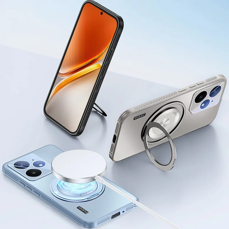 For Realme Neo7 5G Magnetic Case Kickstand TPU PC Heat Dissipation Phone Cover - Grey