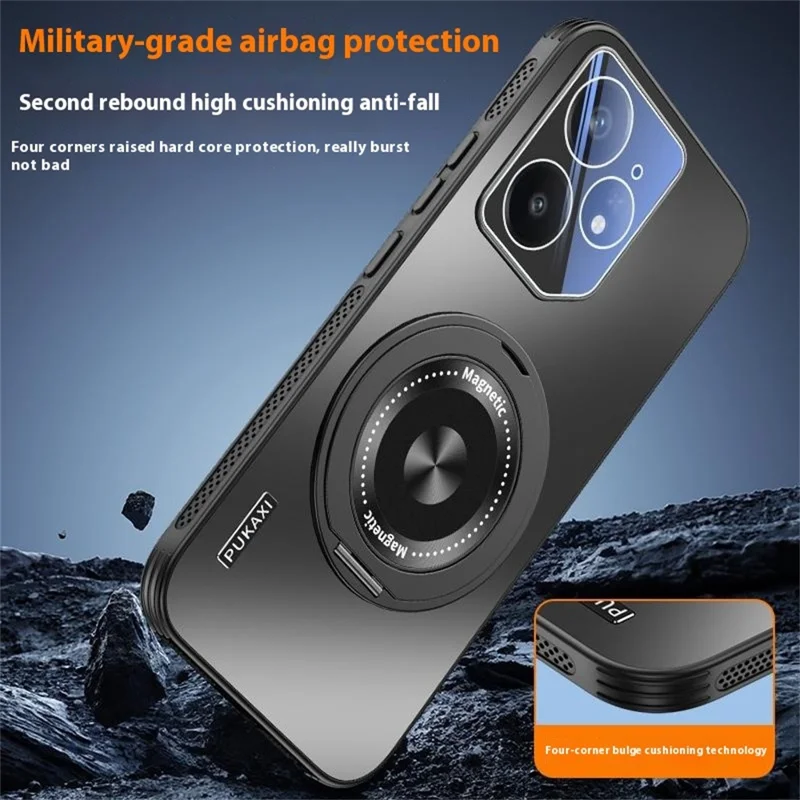 For Realme Neo7 5G Magnetic Case Kickstand TPU PC Heat Dissipation Phone Cover - Grey