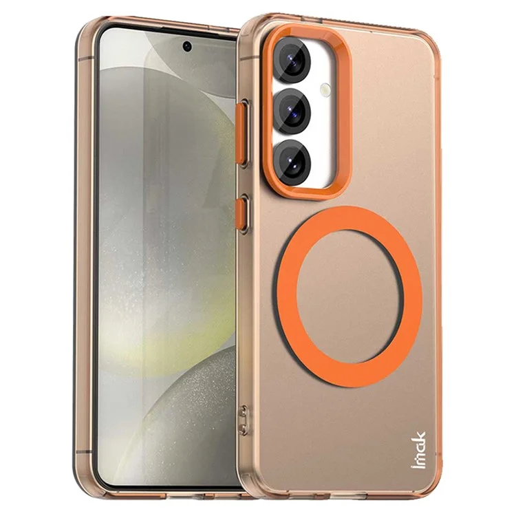 IMAK Pour Coque Samsung Galaxy S25 Compatible avec MagSafe Couleur Bonbon Anti-Chute TPU + PET Dos - Orange