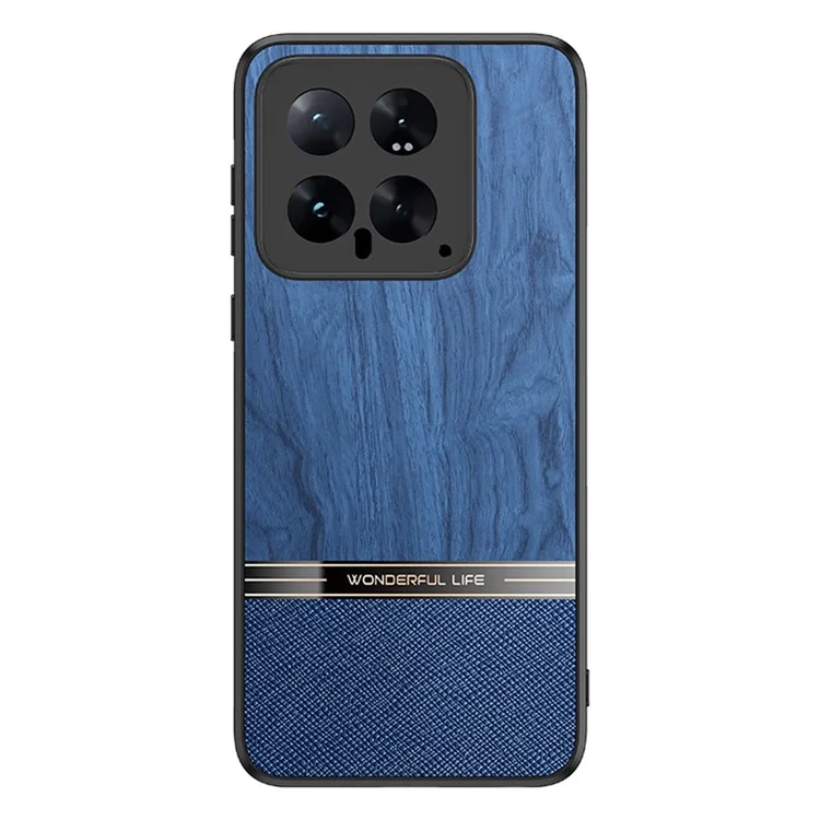Capa para Xiaomi 14T Textura de Madeira com Revestimento de Couro e TPU para Proteção de Celular - Azul