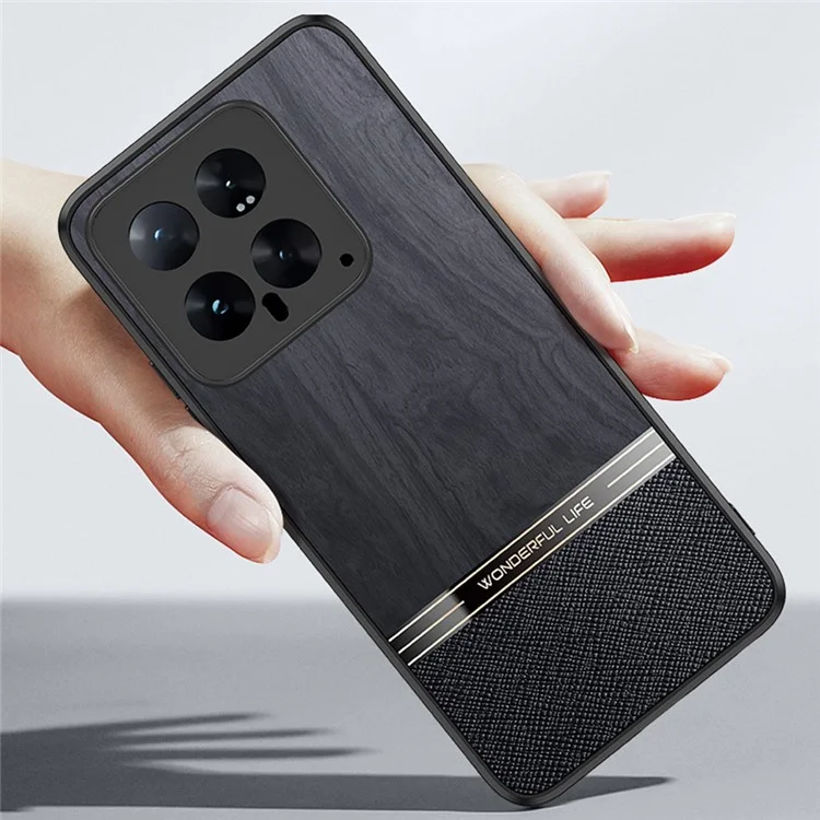 Capa para Xiaomi 14T Textura de Madeira com Revestimento de Couro e TPU para Proteção de Celular - Azul