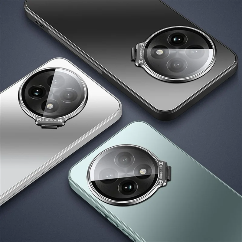 For OnePlus Ace 5 5G Case with Lens Frame Kickstand TPU + PC Dropproof Phone Cover - Black