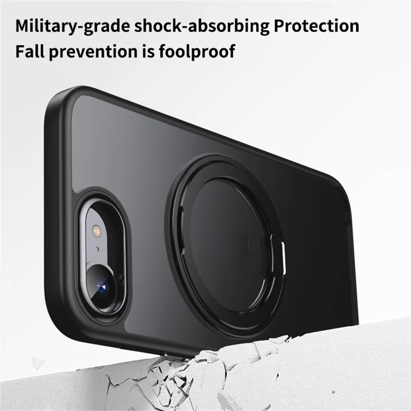 For iPhone 17e / 16e Case Rotating Kickstand PC + TPU Skin-Feel Phone Cover - Black