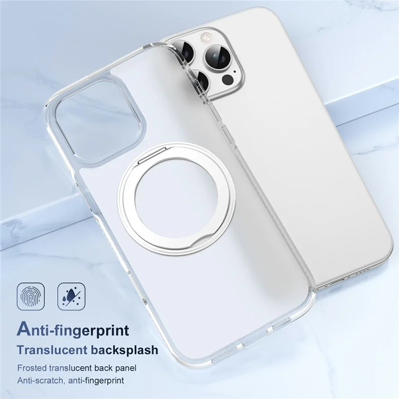 For iPhone 16 Pro Case Rotating Kickstand  PC + TPU Magnetic Phone Cover with Camera Touch Control Button - Transparent