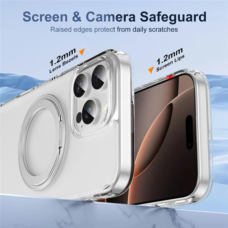 For iPhone 16 Pro Case Rotating Kickstand  PC + TPU Magnetic Phone Cover with Camera Touch Control Button - Transparent